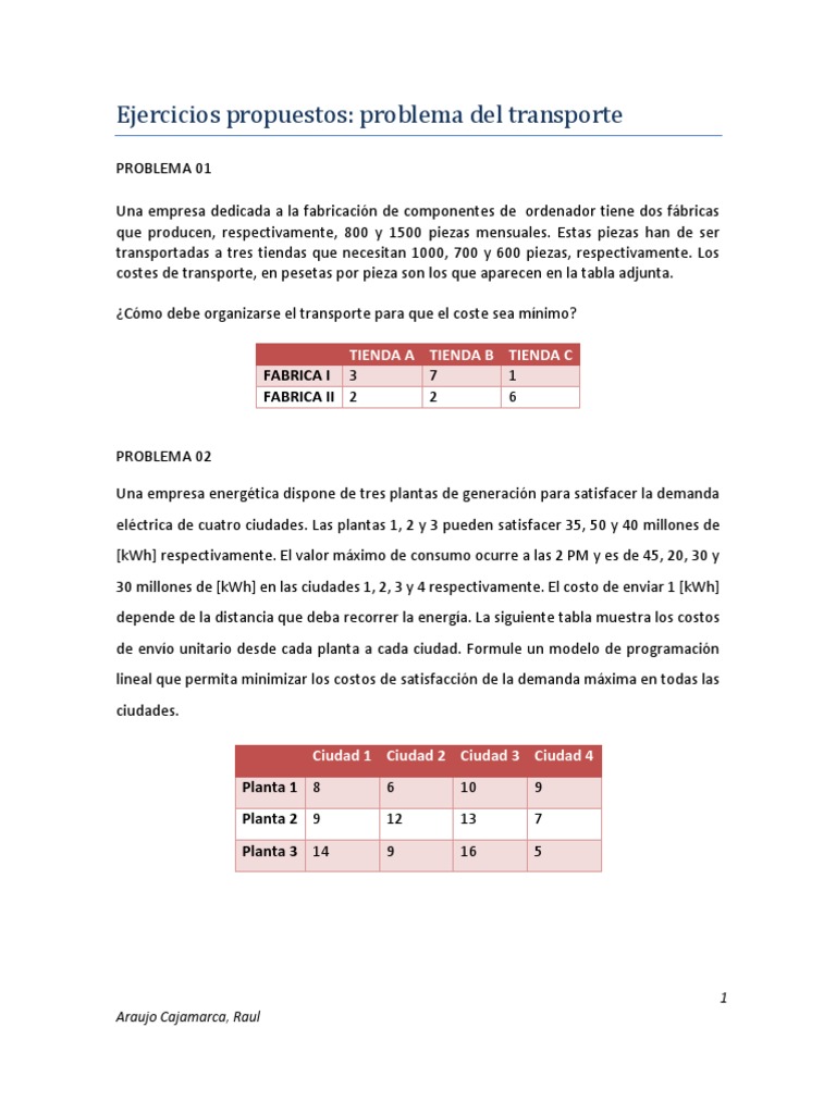 Problemas de Transporte y Optimización | PDF | Programación lineal ...