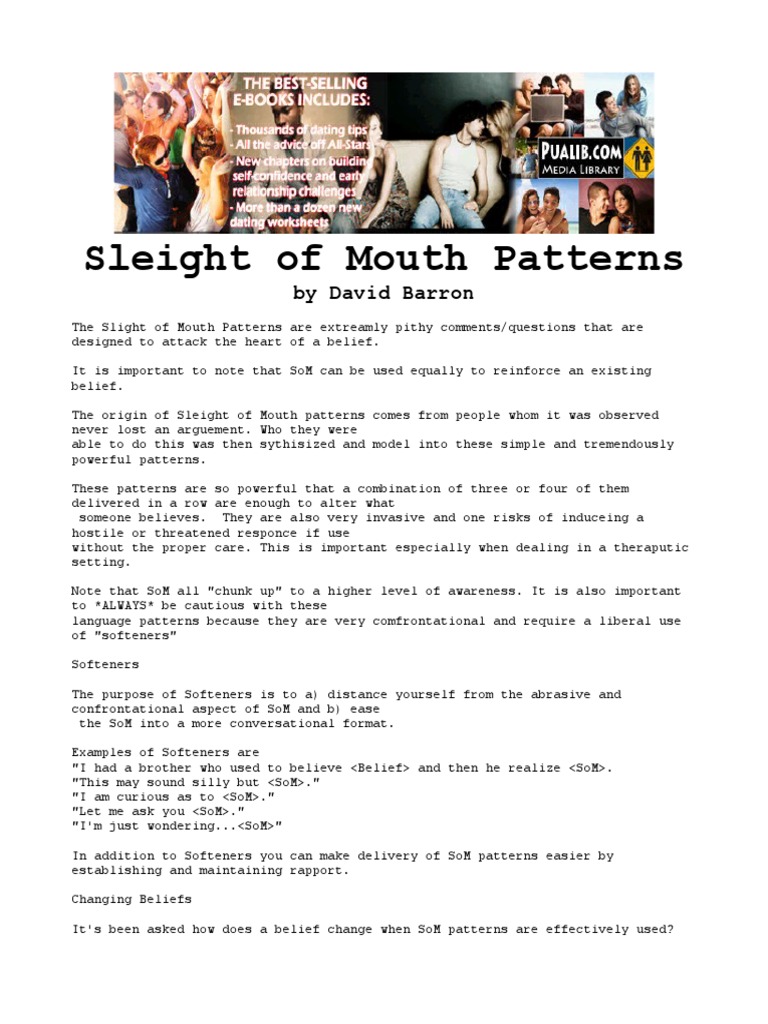 NLP Sleight of Mouth Patterns | PDF | Cancer | Psychology