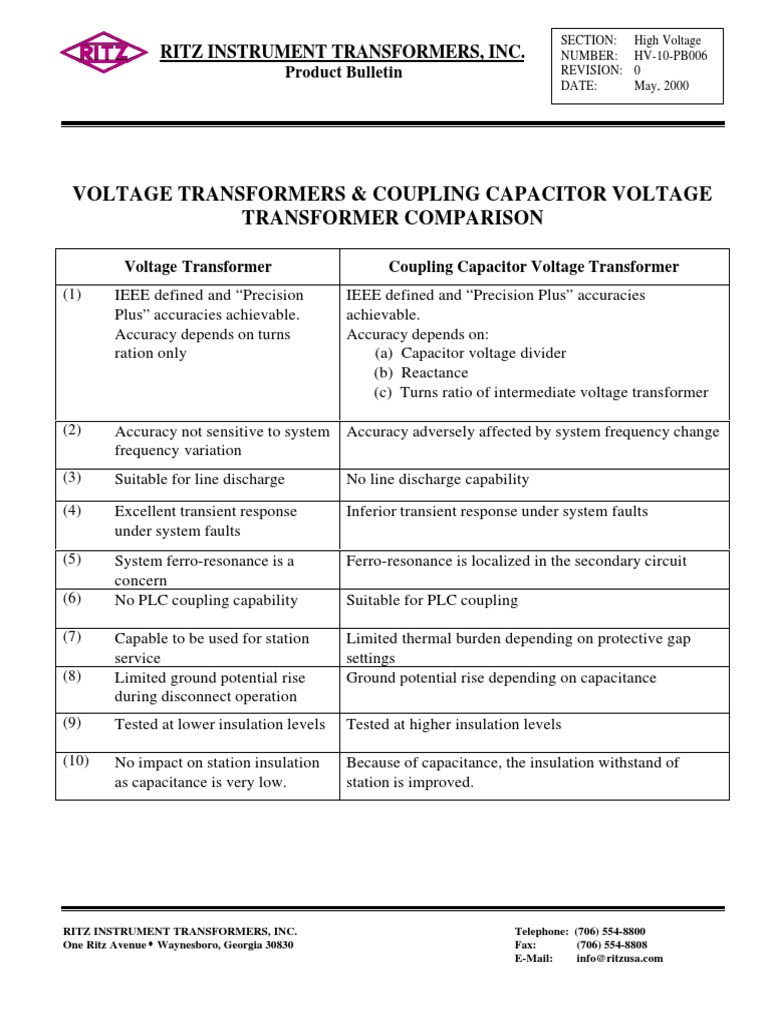 Voltage vs. Coupling Capacitor Transformers | PDF