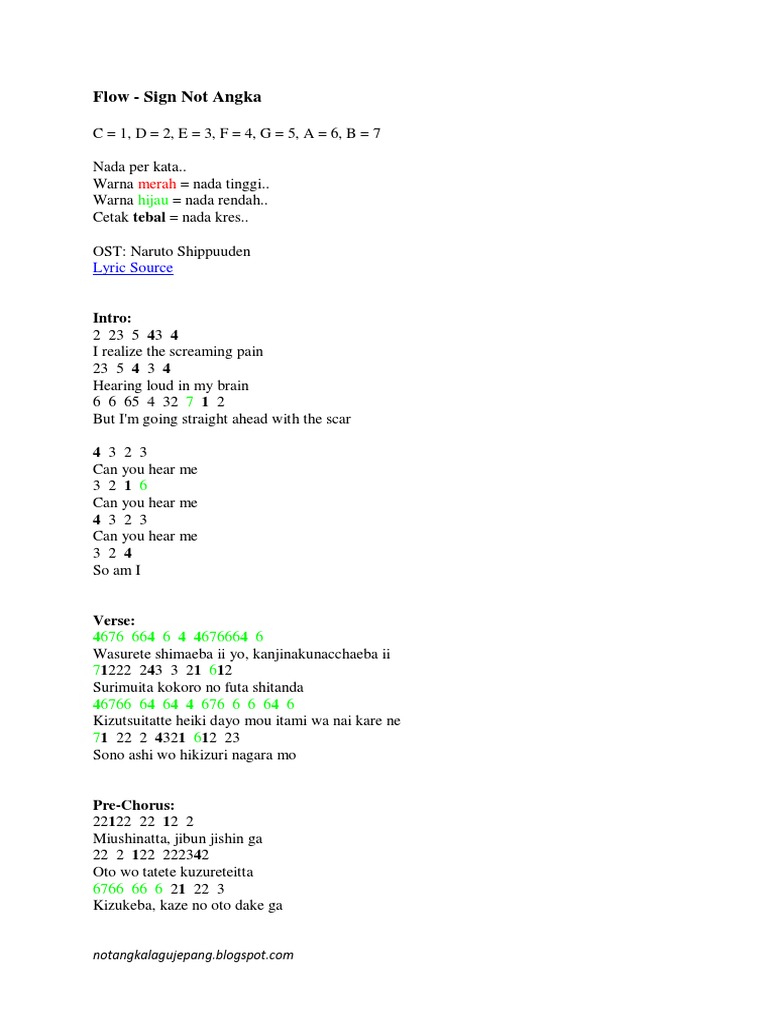 Flow - Sign Not Angka Lyrics Guide | PDF