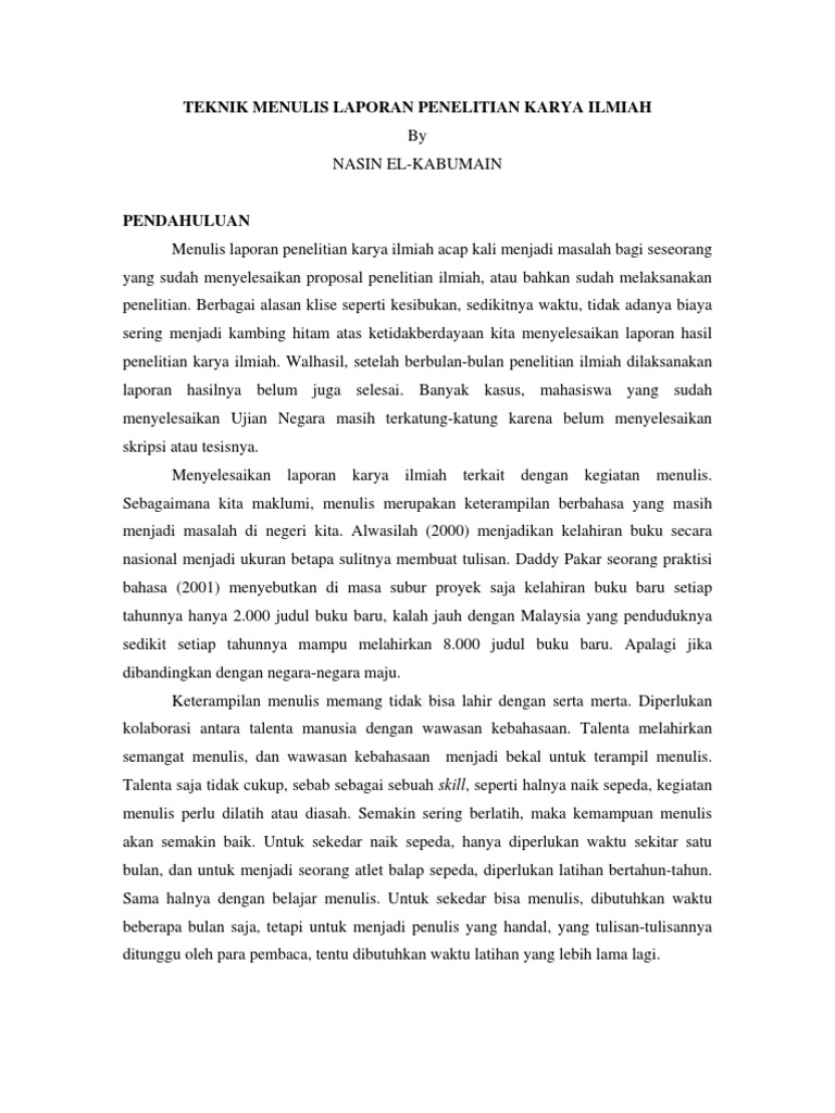 Teknik Menulis Laporan Penelitian Karya Ilmiah