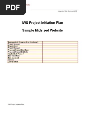 Project Initiation Plan  Sample for Midsized Website