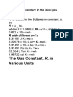 The Gas Constant, R, in Various Units: Equation