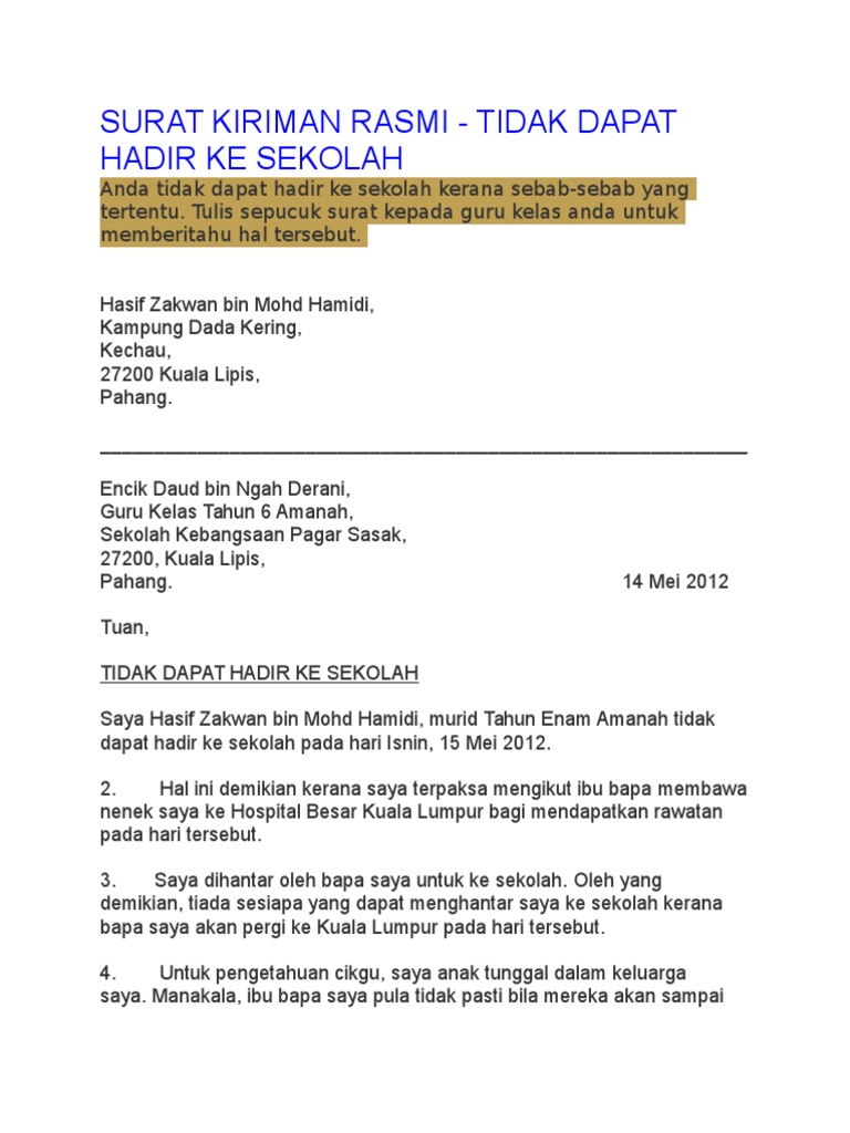 Surat Kiriman Rasmi Tidak Hadir Pdf