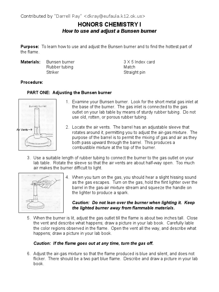 Bunsen Burner Lab PDF Fires Equipment