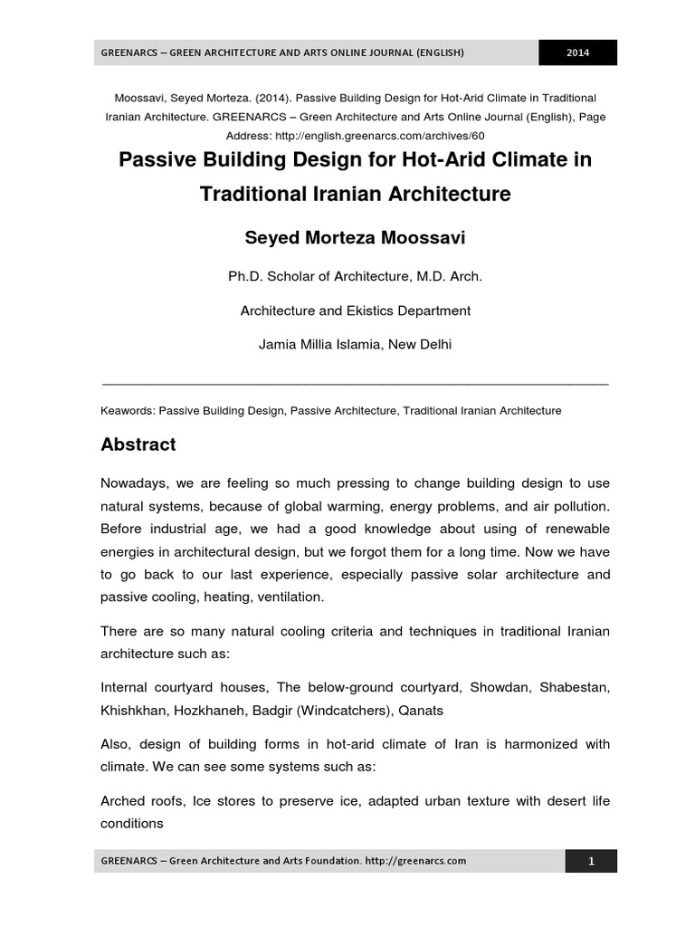 Passive Building Design For Hot-Arid Climate in Traditional Iranian ...