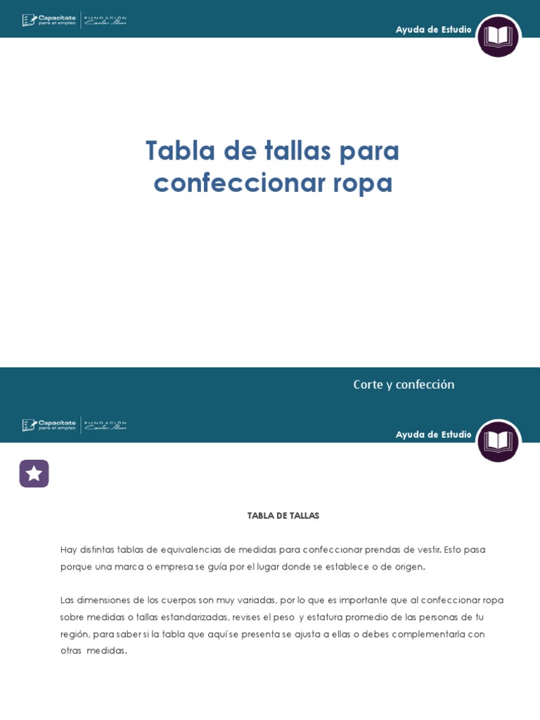 Tabla de Tallaje para Confeccion de Ropa | PDF | Ropa | Bienes de consumo