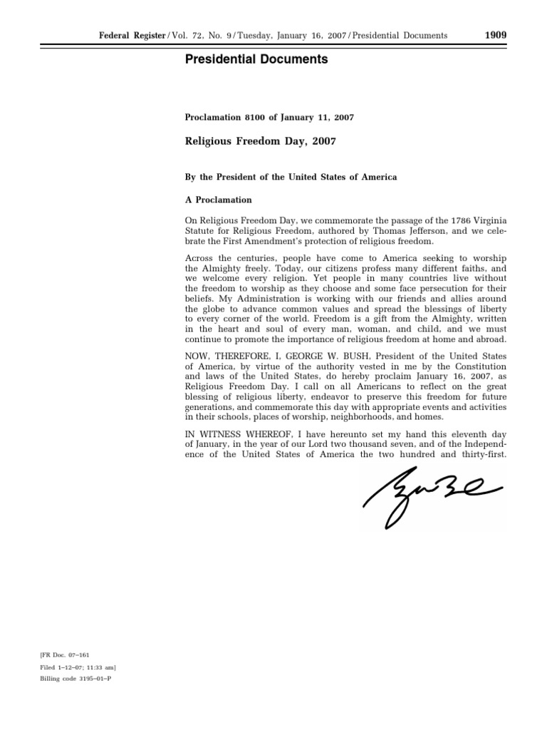 Proclamation of Religious Freedom Day 2007 | PDF