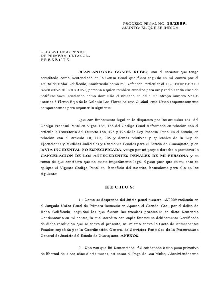 Cancelacion de Antecedentes Derecho penal Ley