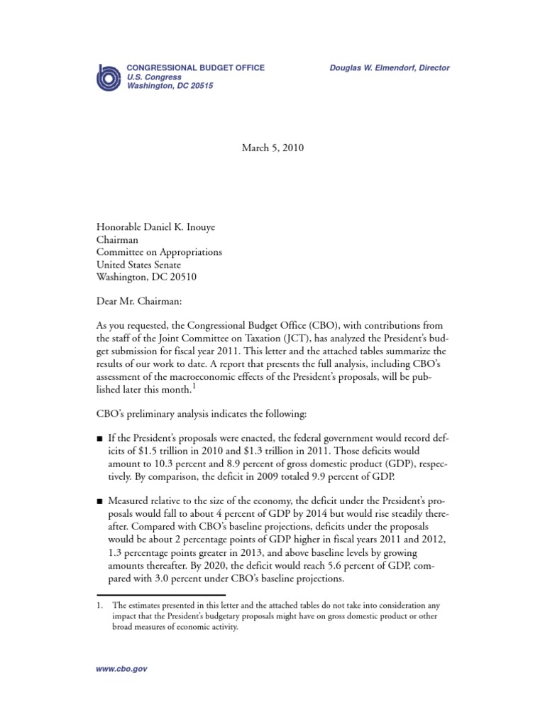 CBO Analysis of President's 2011 Budget | PDF | Baseline (Budgeting ...