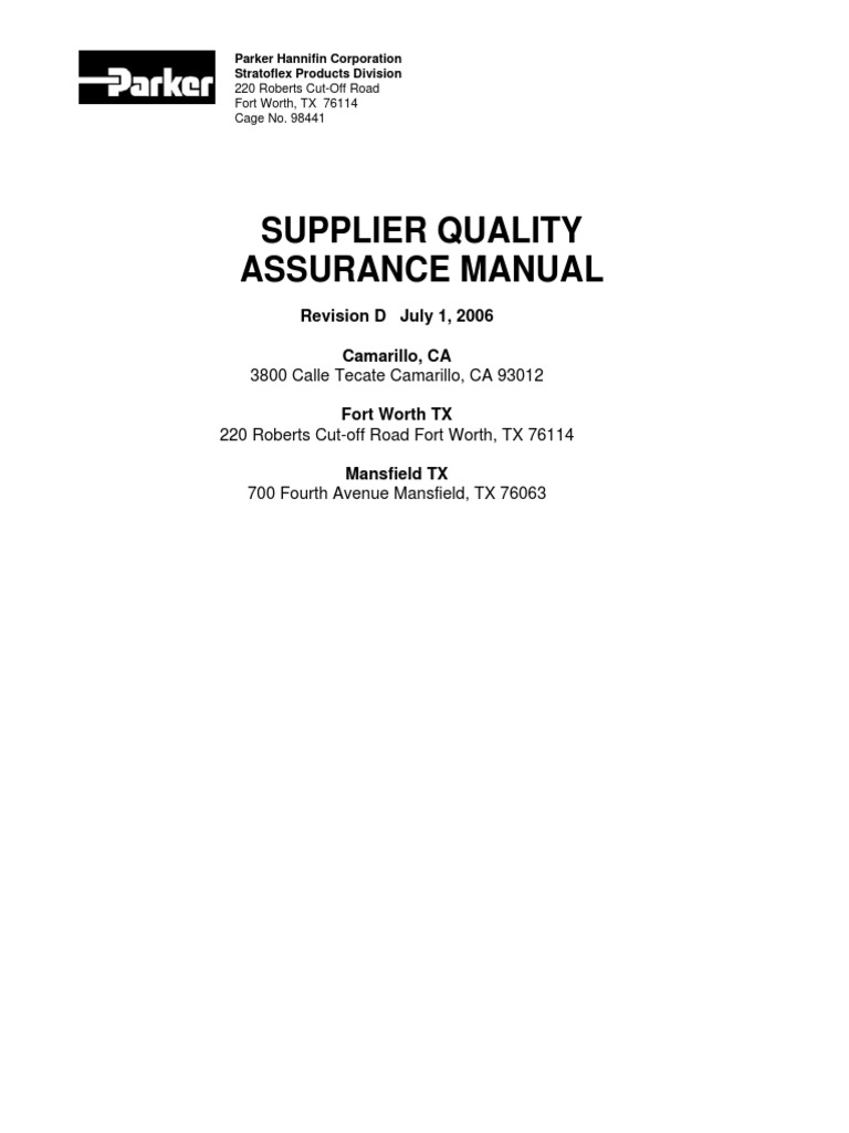 Supplier Quality Assurance Manual PDF Specification (Technical