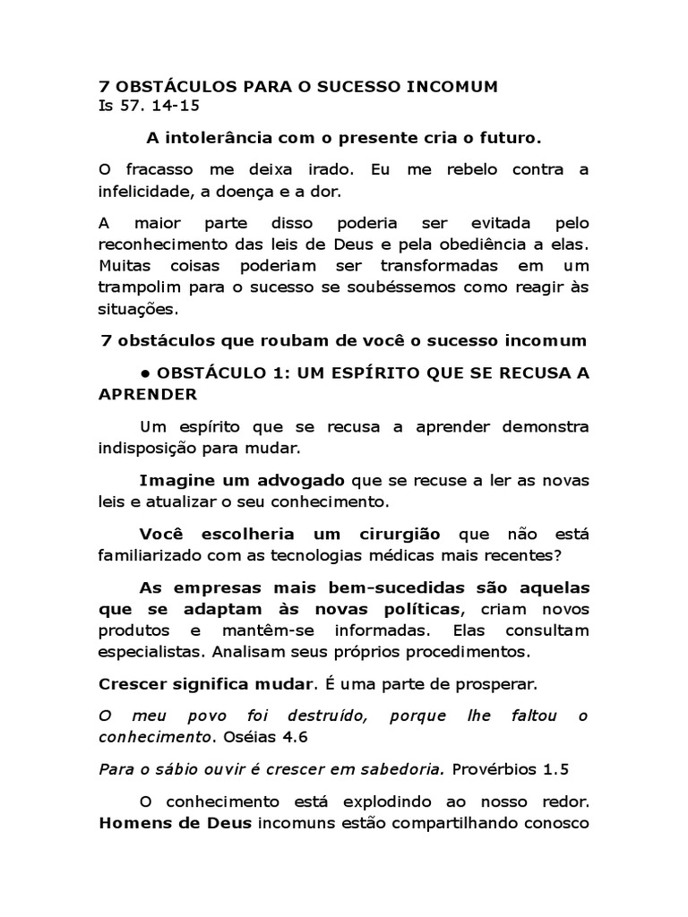 Obstáculos ao Sucesso Incomum | PDF | Amor | Deus