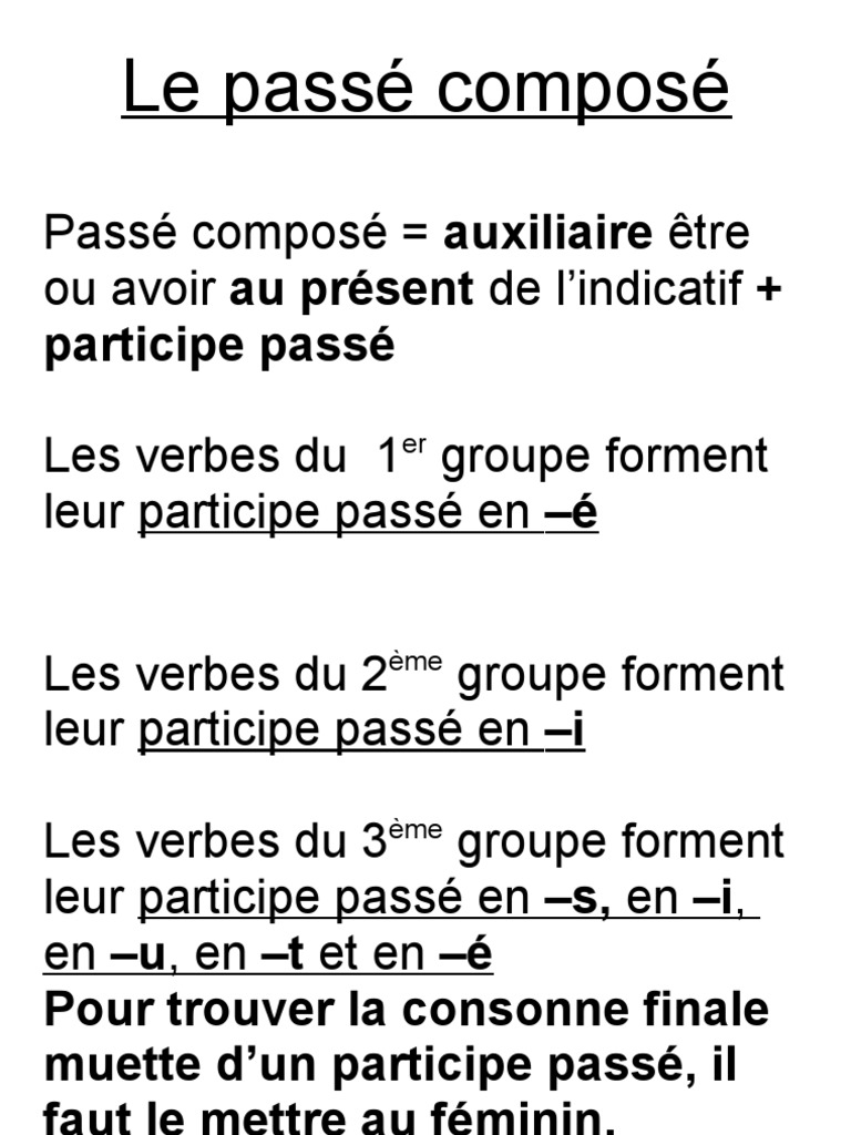 Mettre Au Passé Composé De L indicatif Affichage Passé Composé | PDF