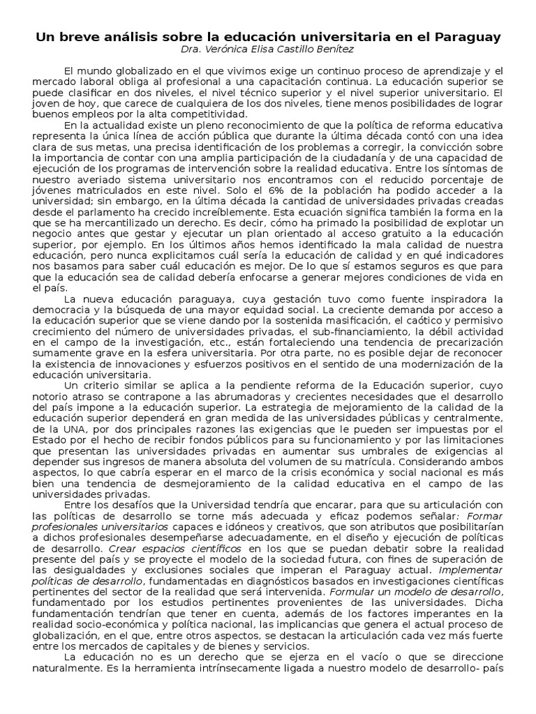Análisis de la educación superior en Paraguay | PDF | Desigualdad ...