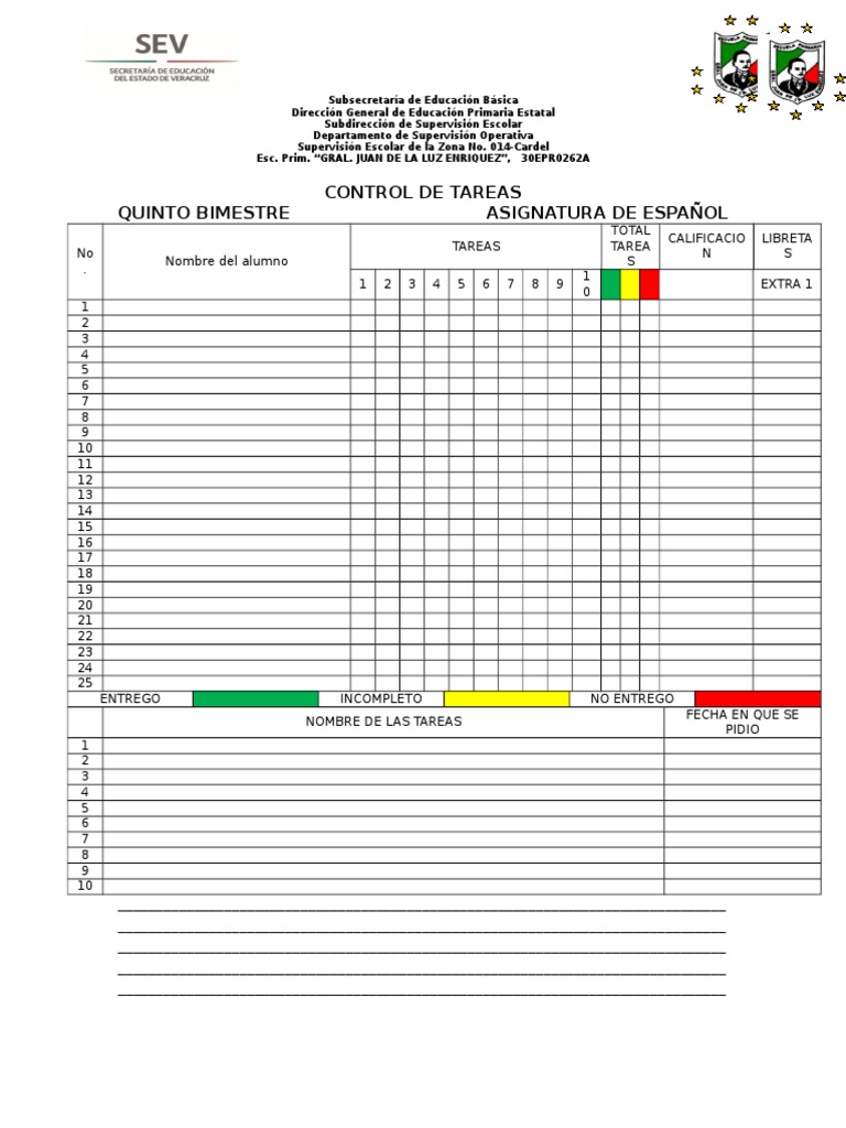 Control De Tareas Educación Primaria Educación Avanzada