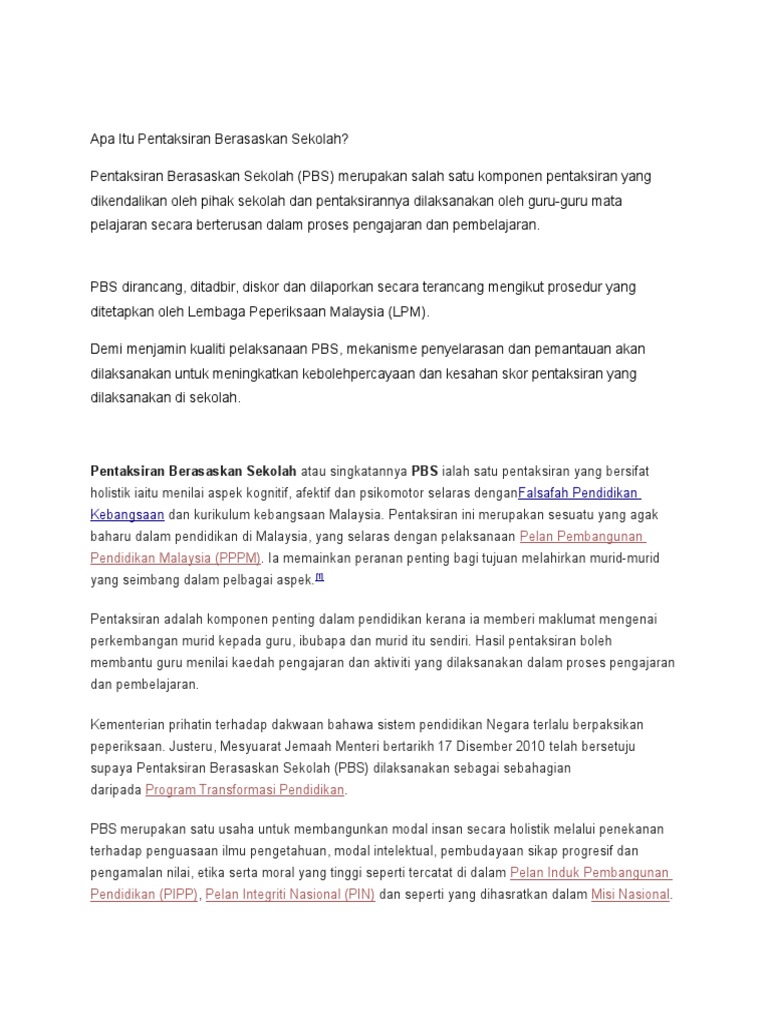 Apa Itu Pentaksiran Berasaskan Sekolah Pdf