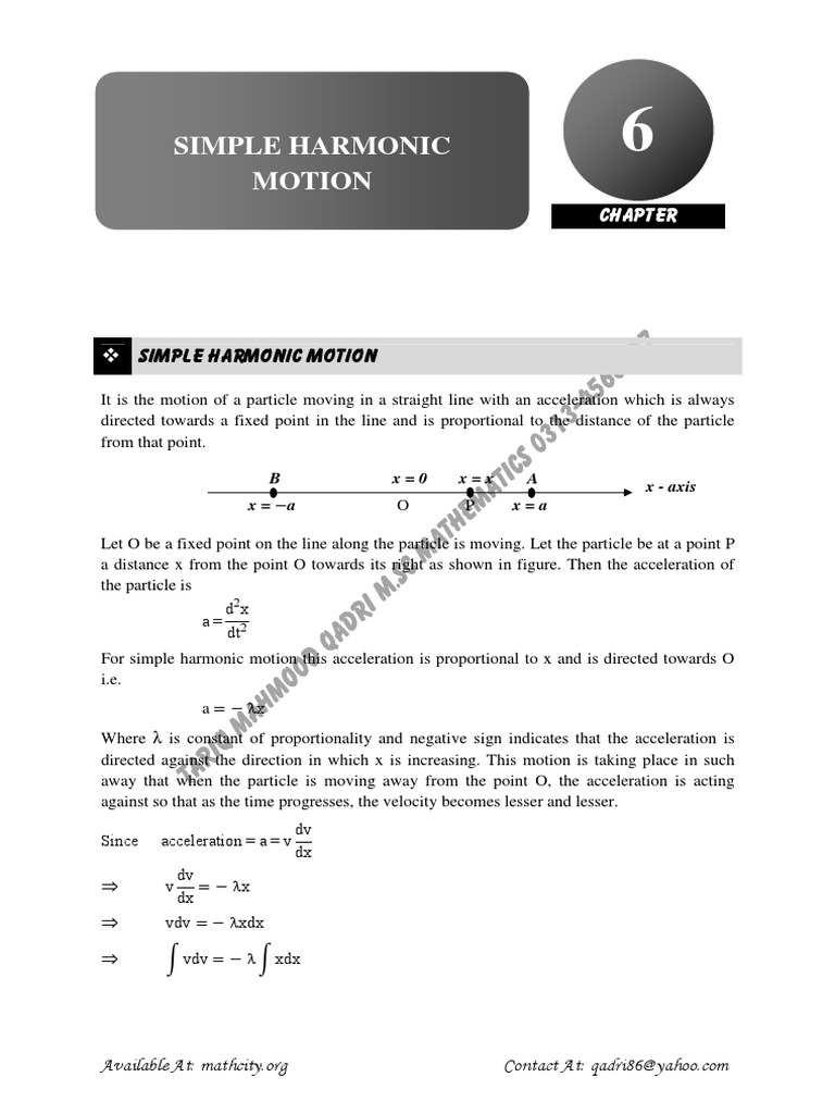 Ch06 Simple Harmonic Motion | PDF | Acceleration | Rotation Around A ...