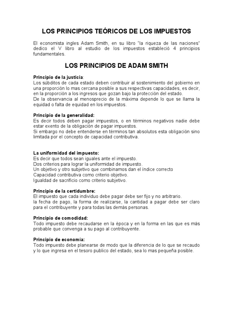 Los Principios Teoricos de Los Impuestos