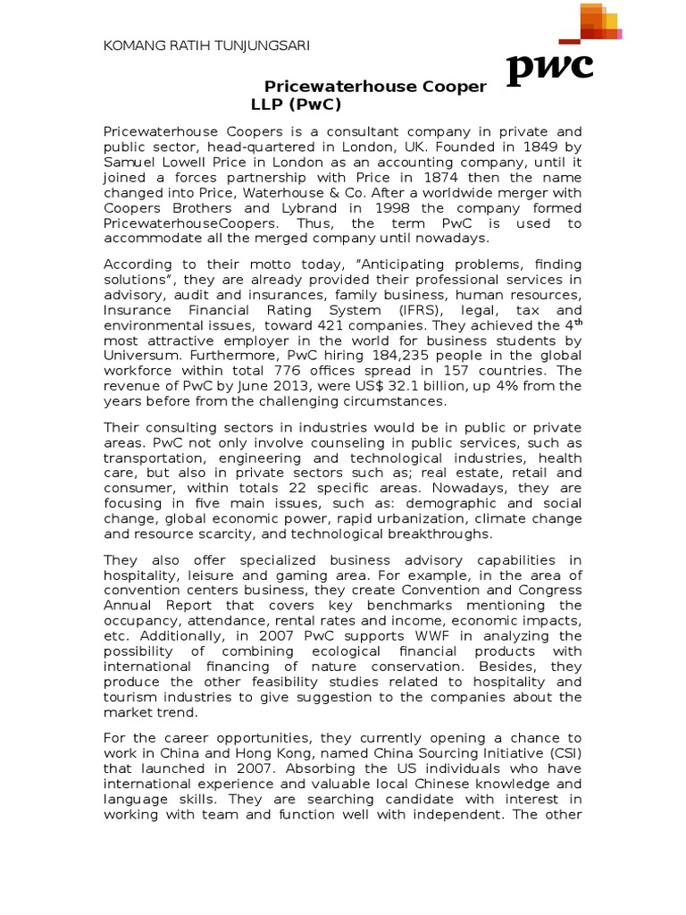 PWC | PDF | Pricewaterhouse Coopers | Business