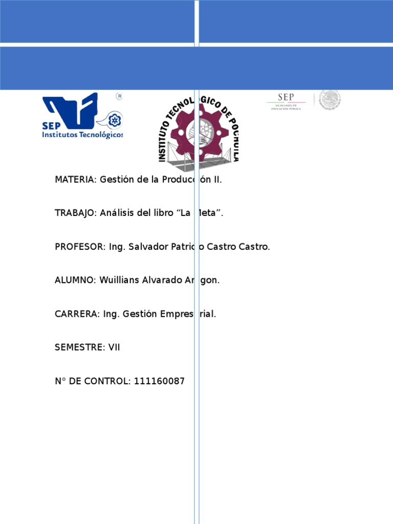 Análisis Del Libro La Meta Inventario Business