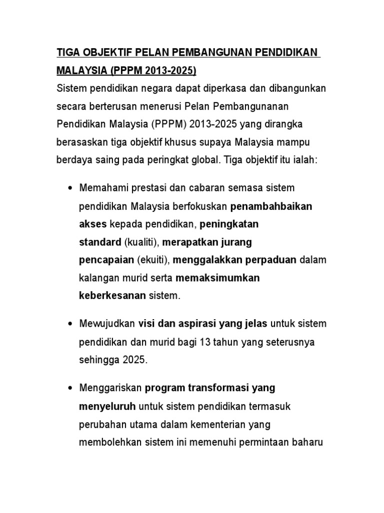 Pelan Pembangunan Pendidikan Malaysia  PDF