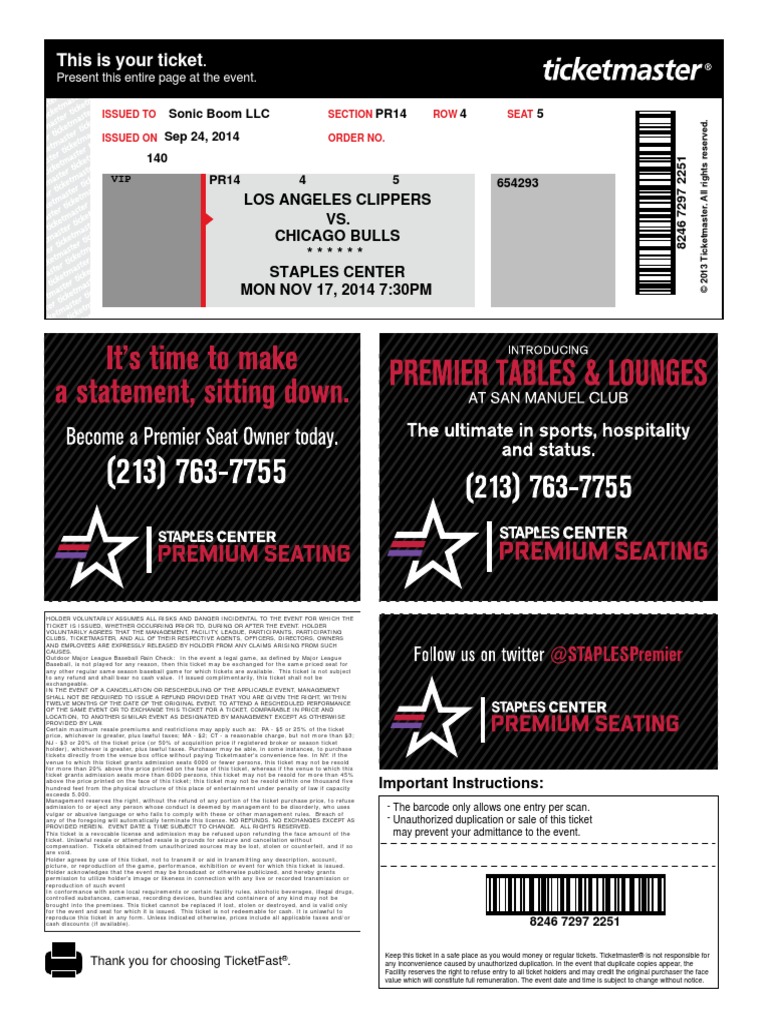 Staples Center NBA Ticket Sample Ticket (Admission) Social Institutions