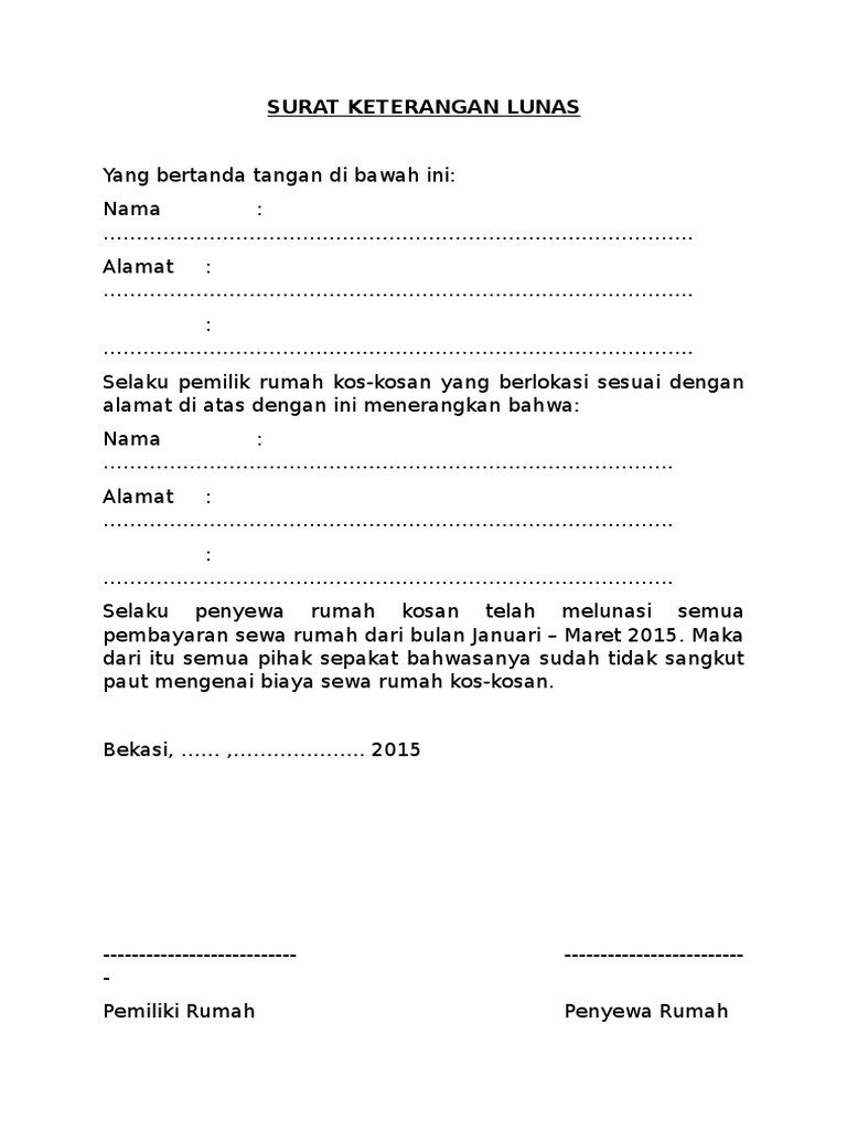 Surat Keterangan Lunas Melihat Contoh Surat Jual Beli Tanah Sawah.