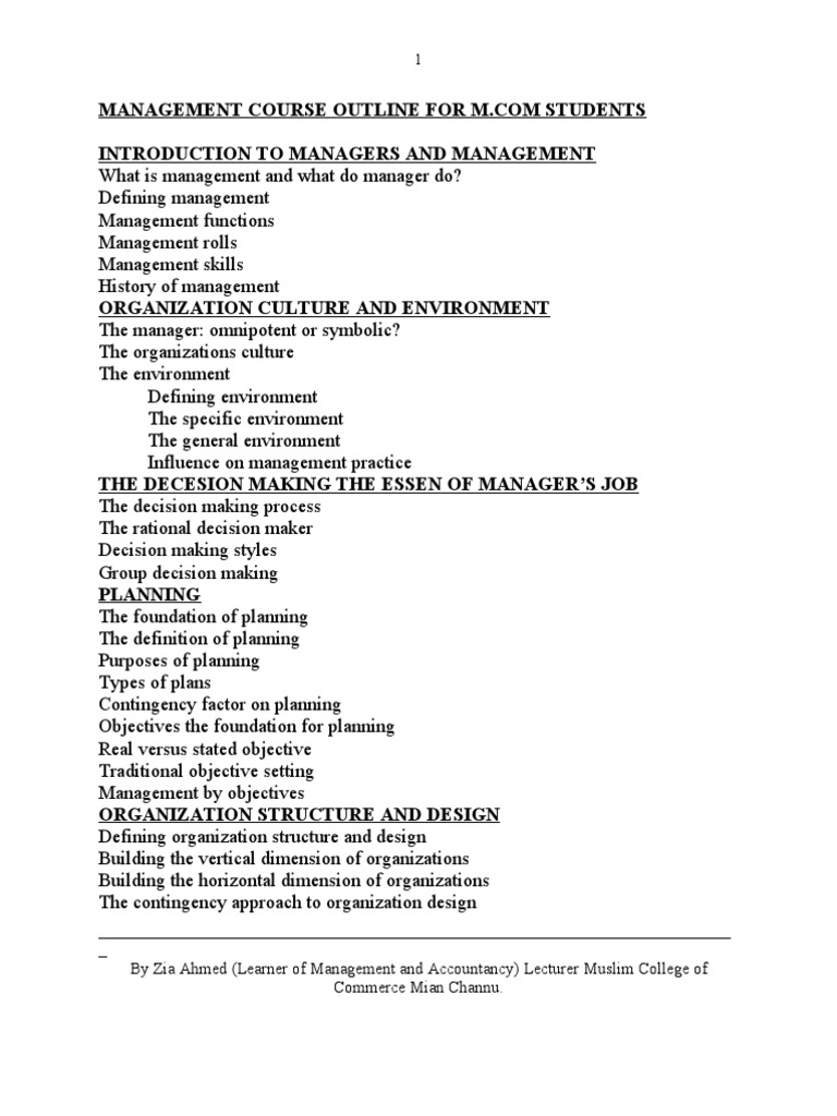M.Com Management Course Outline | PDF | Strategic Management | Motivation
