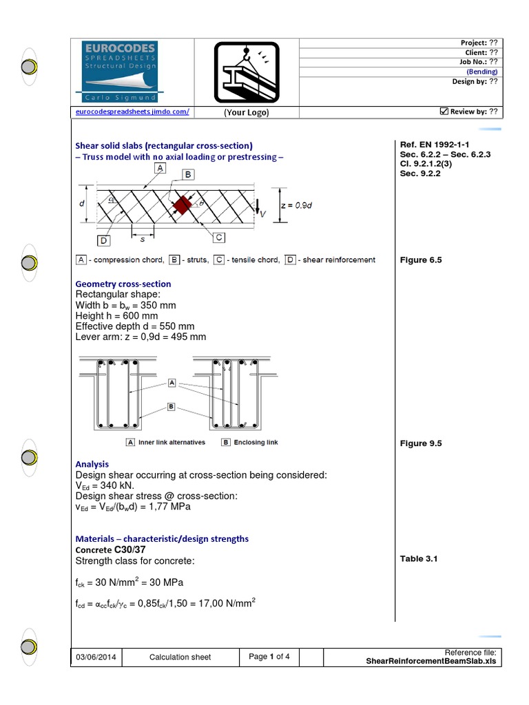 Eurocode 2 Shear Design Calculation | PDF