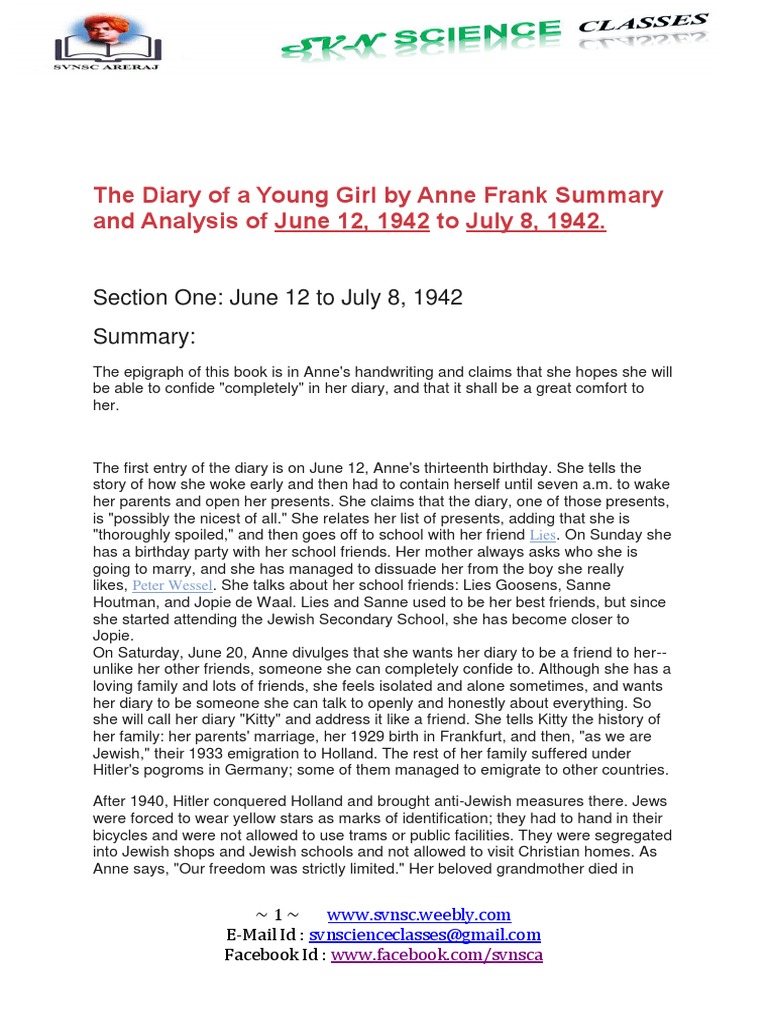 The Diary of a Young Girl by Anne Frank Summary and Analysis of June 12