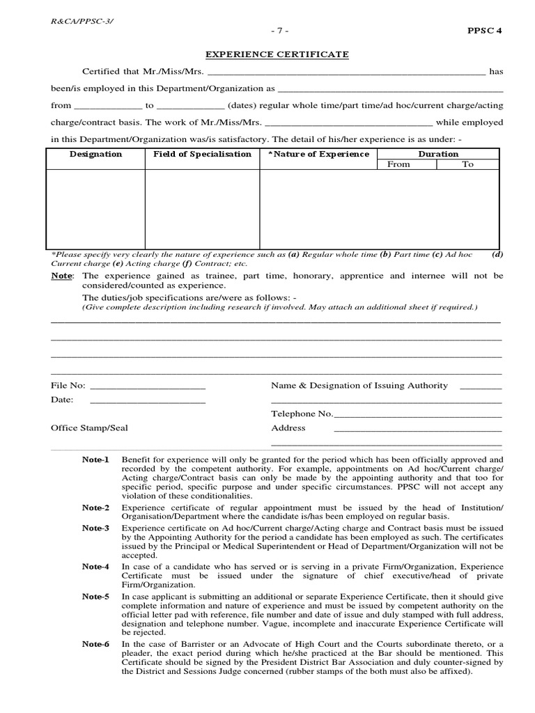 PPSC Experience Certificate Guidelines | PDF | Career & Growth | Business