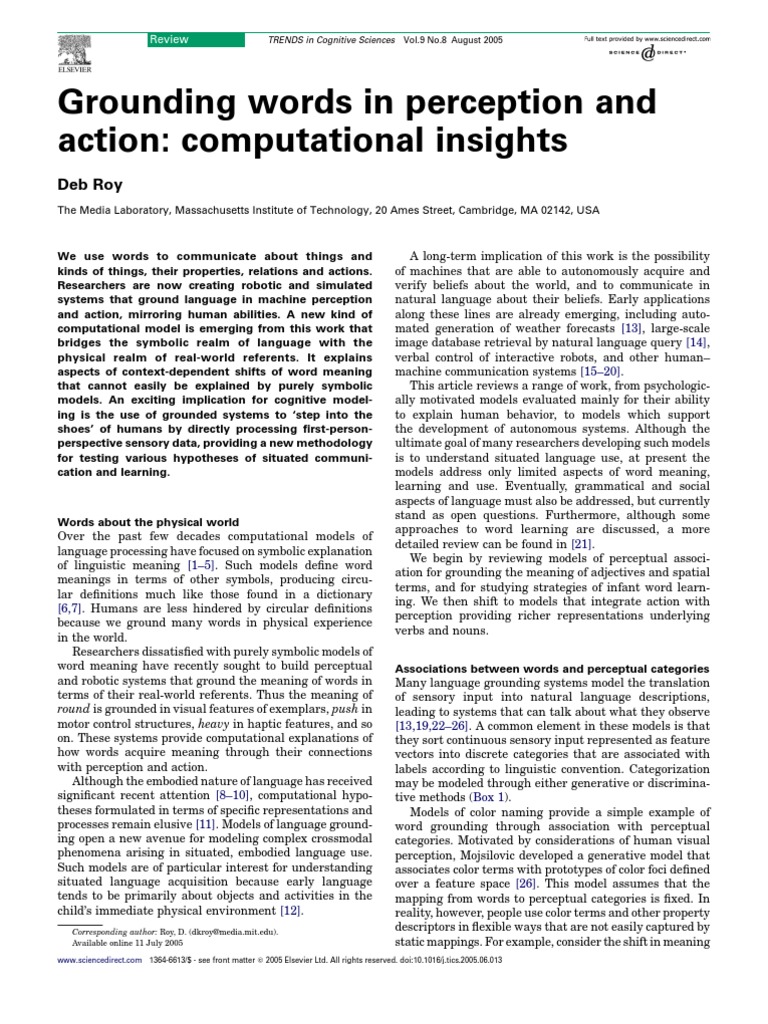Grounding Language in Perception Action | PDF