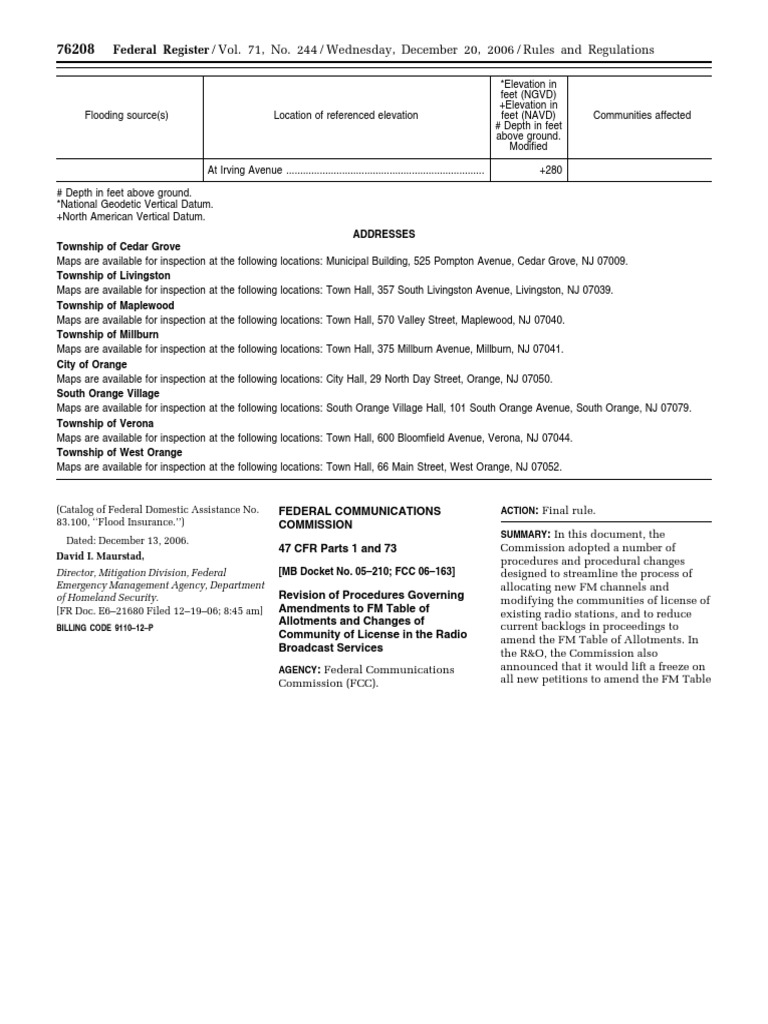 Rule Radio Broadcasting FM Table of Allotments and Community of
