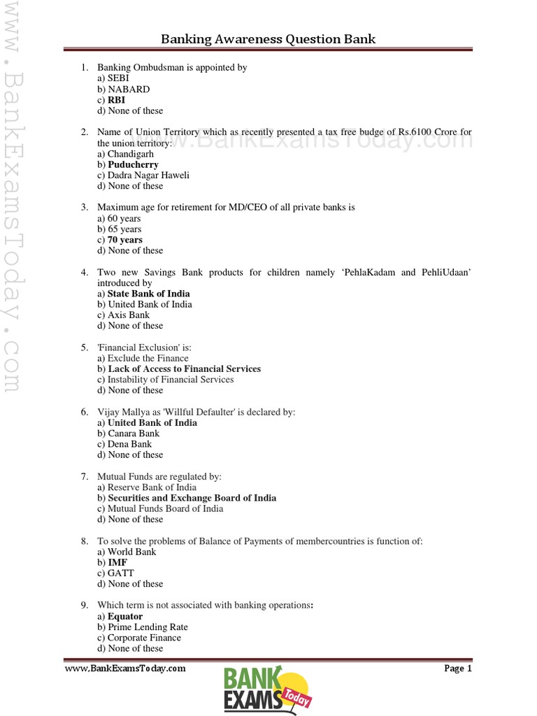 banking quiz.pdf Reserve Bank Of India Non Bank Financial Institution