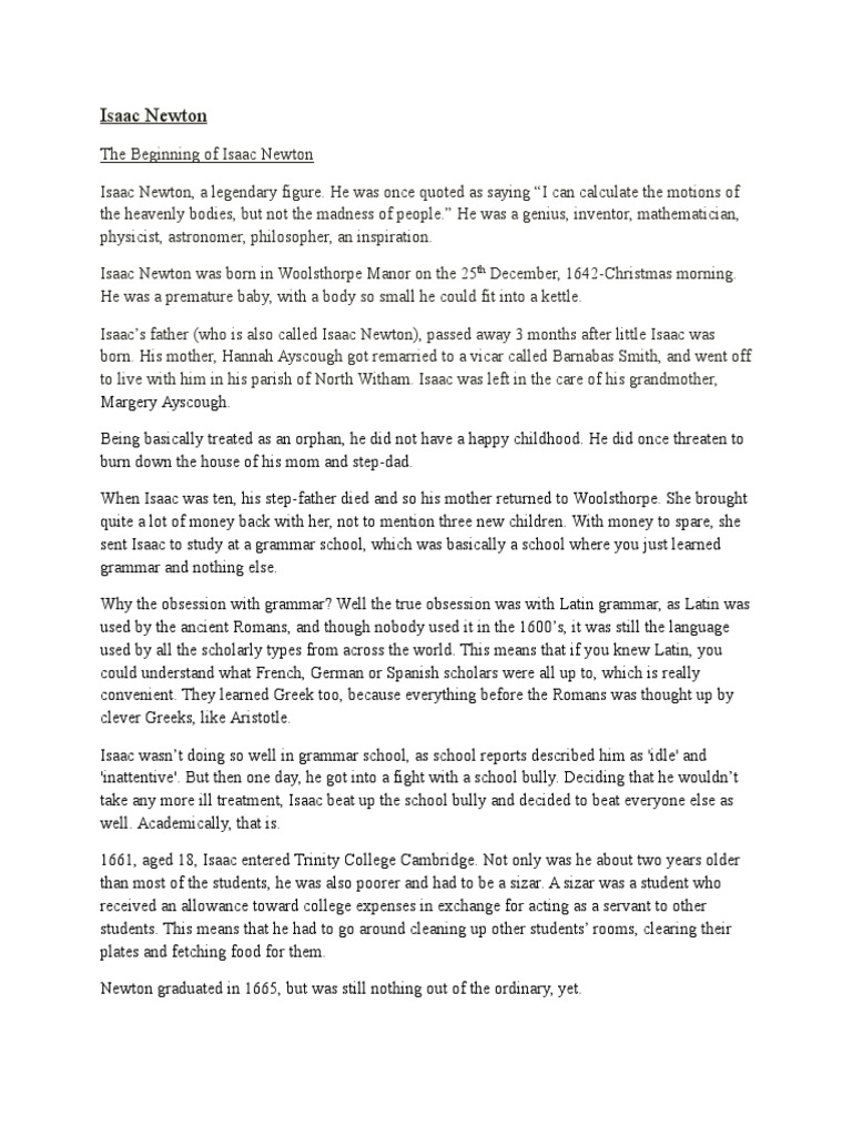 Free Essays on Isaac Newton, Examples, Topics, Outlines - WritingUniverse