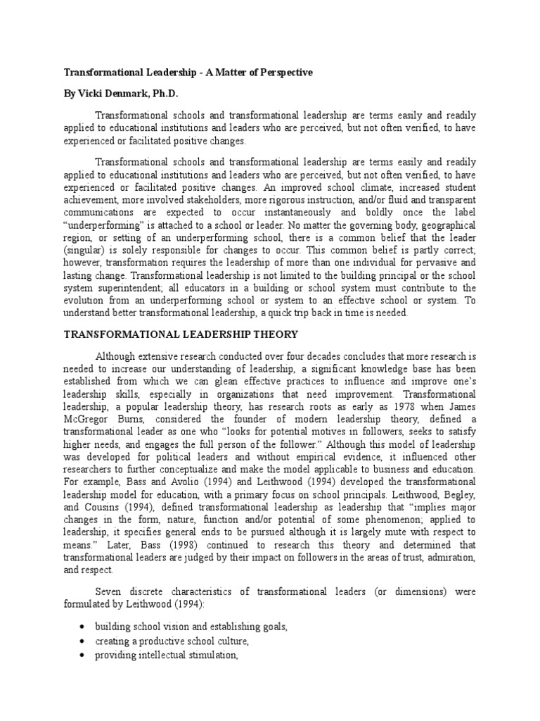 Understanding Transformational Leadership | PDF | Transformational ...