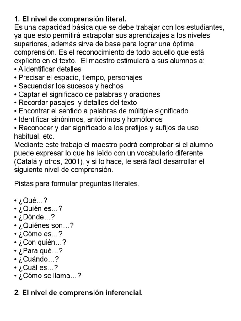 Niveles de C Lectora | PDF | Comprensión | Inferencia