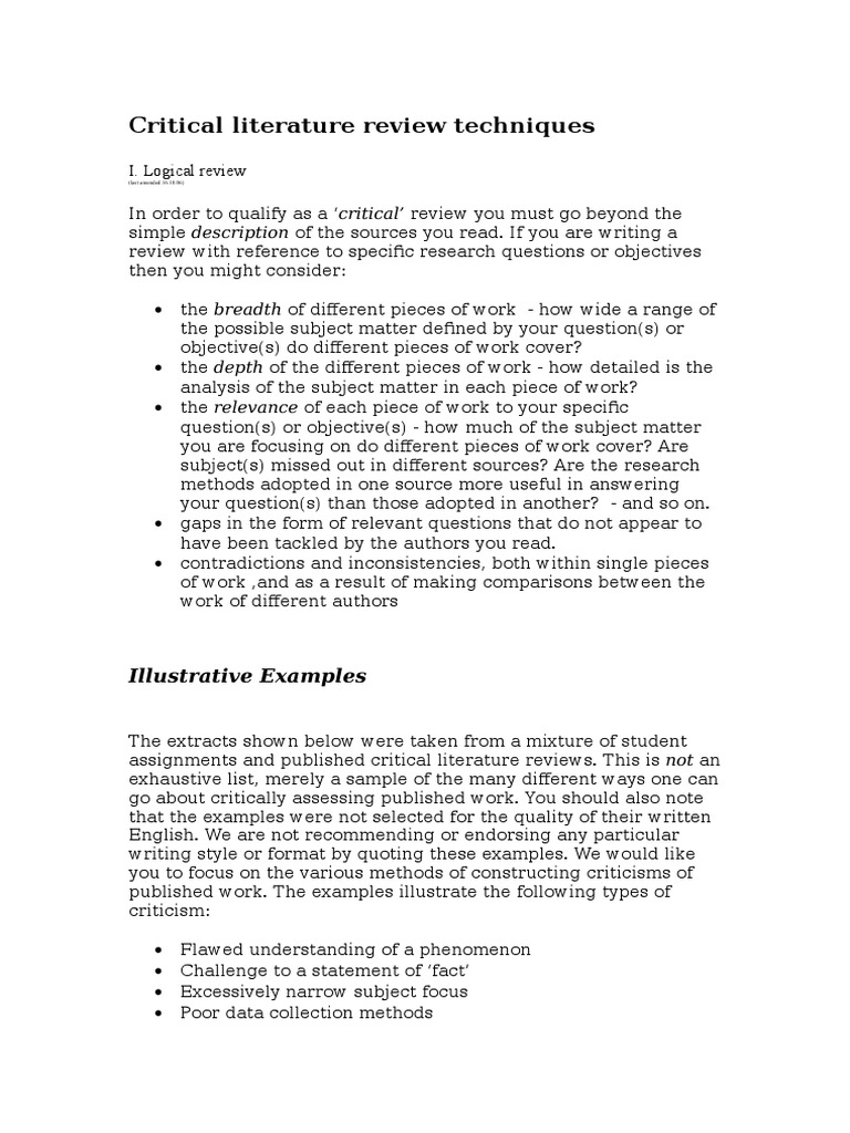 Critical Literature Review Techniques | PDF | Validity (Statistics ...