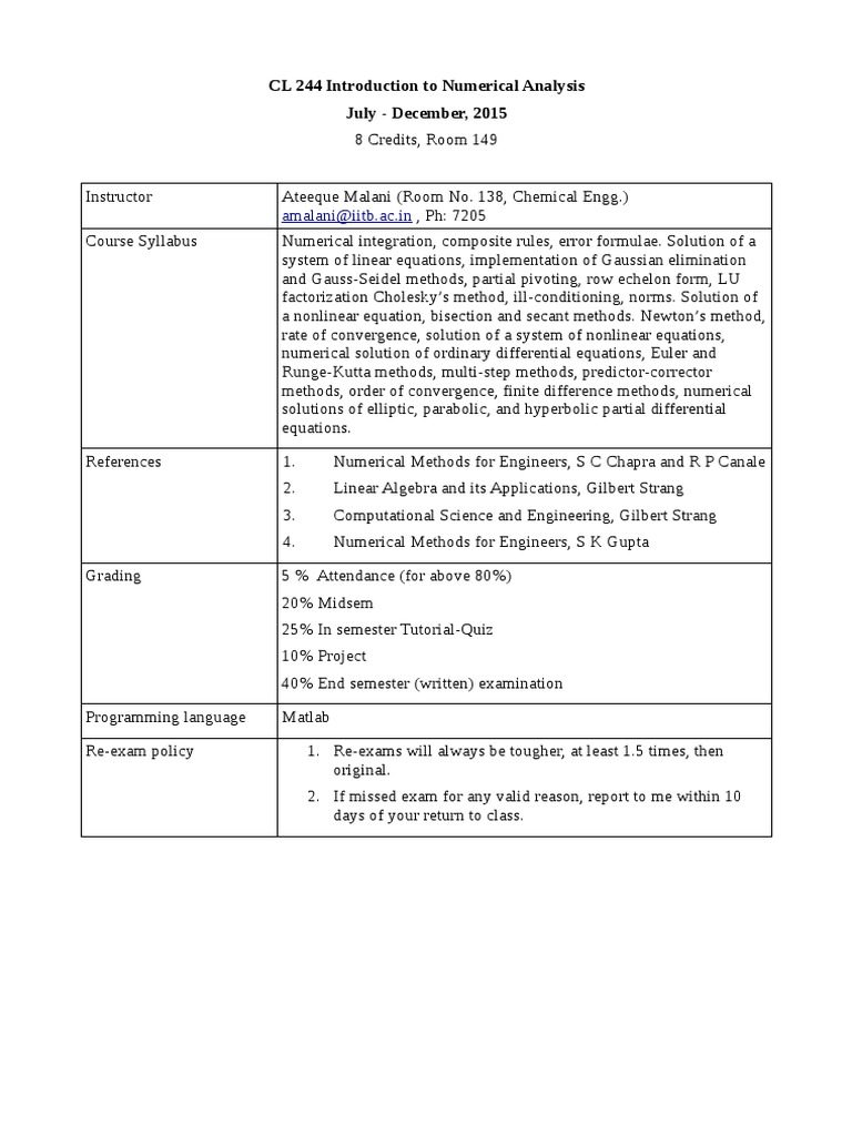 Course syllabus