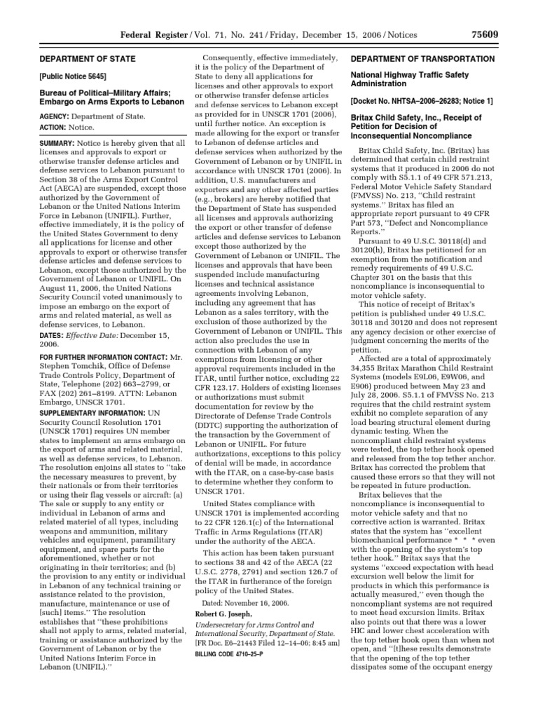 Notice Arms Export Control Act Lebanon Defense Export Licenses