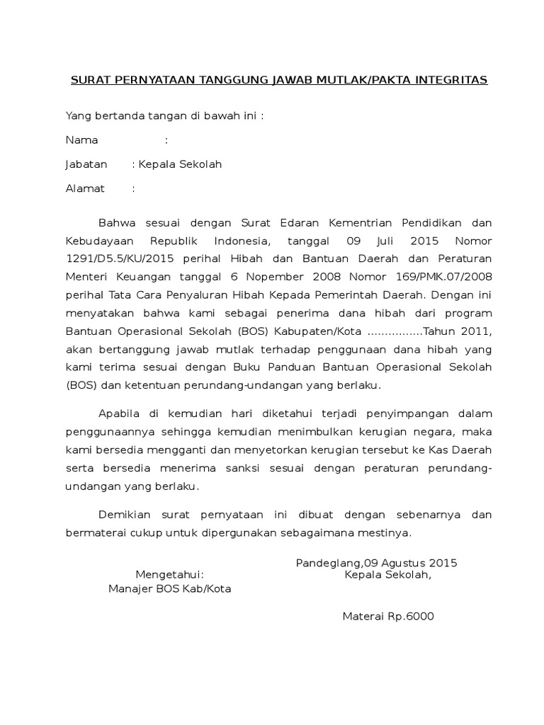 Surat Pernyataan Tanggung Jawab Mutlak Pdf