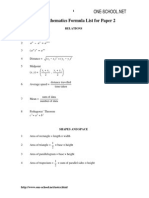 PMR Mathematics Formula List Paper2