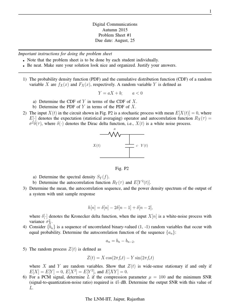 Digital Communications Problem Sheet 1 | PDF | Teaching Methods ...