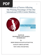 Analysis of Factors Affecting The Winning Percentage ODI Cricket Matches