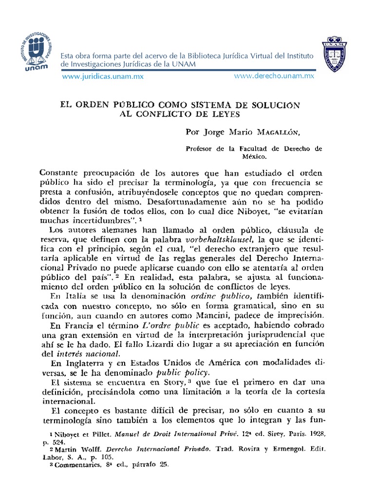 Orden Público y Conflicto de Leyes | PDF | Doctrina de Políticas ...