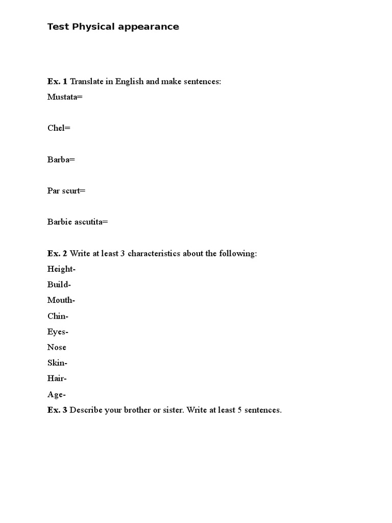 Physical Appearance Description Test | PDF