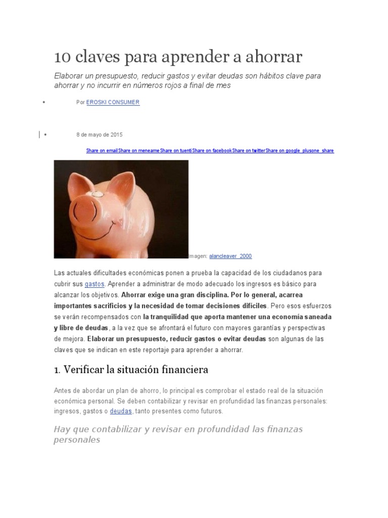 10 Claves para Ahorrar Efectivamente | PDF | Ahorro | Excedente económico