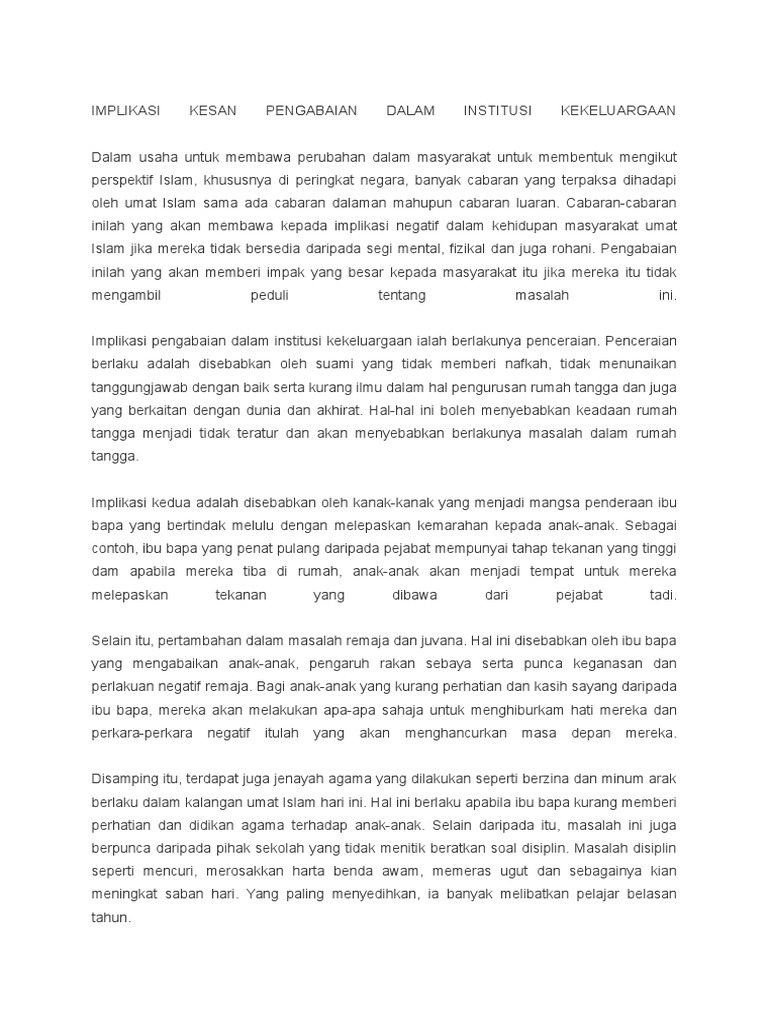 Implikasi Kesan Pengabaian Dalam Institusi Kekeluargaan Pdf