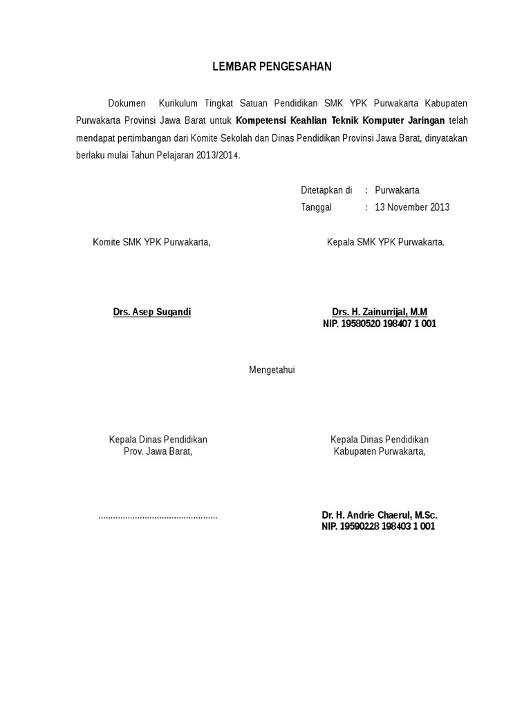 Lembar Pengesahan Ktsp