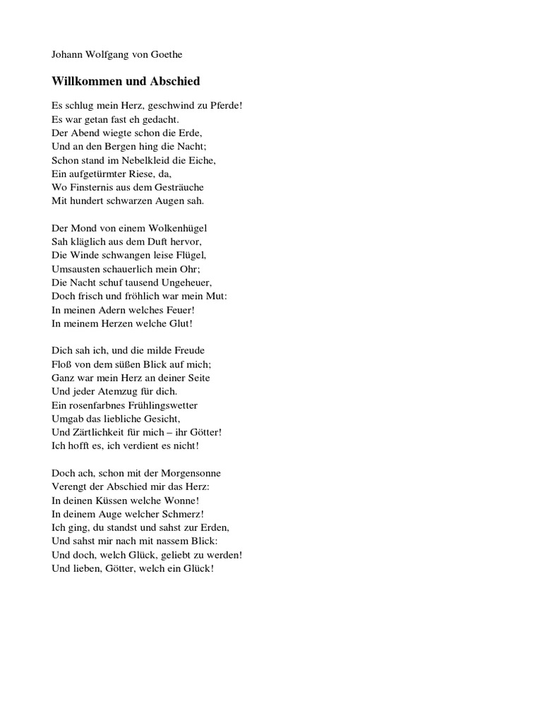 Goethe Willkommen Und Abschied Pdf